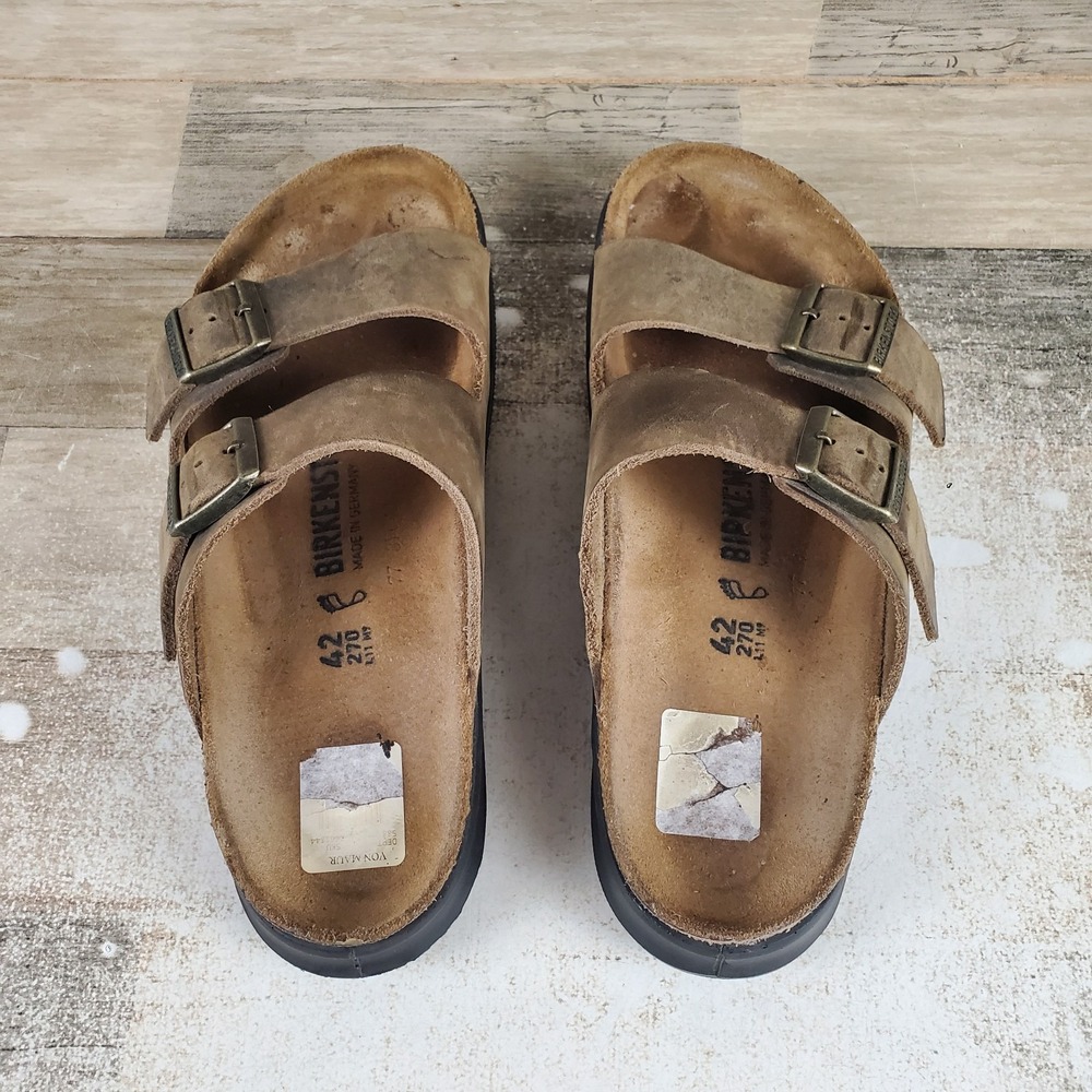 Birkenstock Arizona Cross Town Sandals Mens 9 / Womens 11 Khaki Oiled Leather - Picture 4 of 10